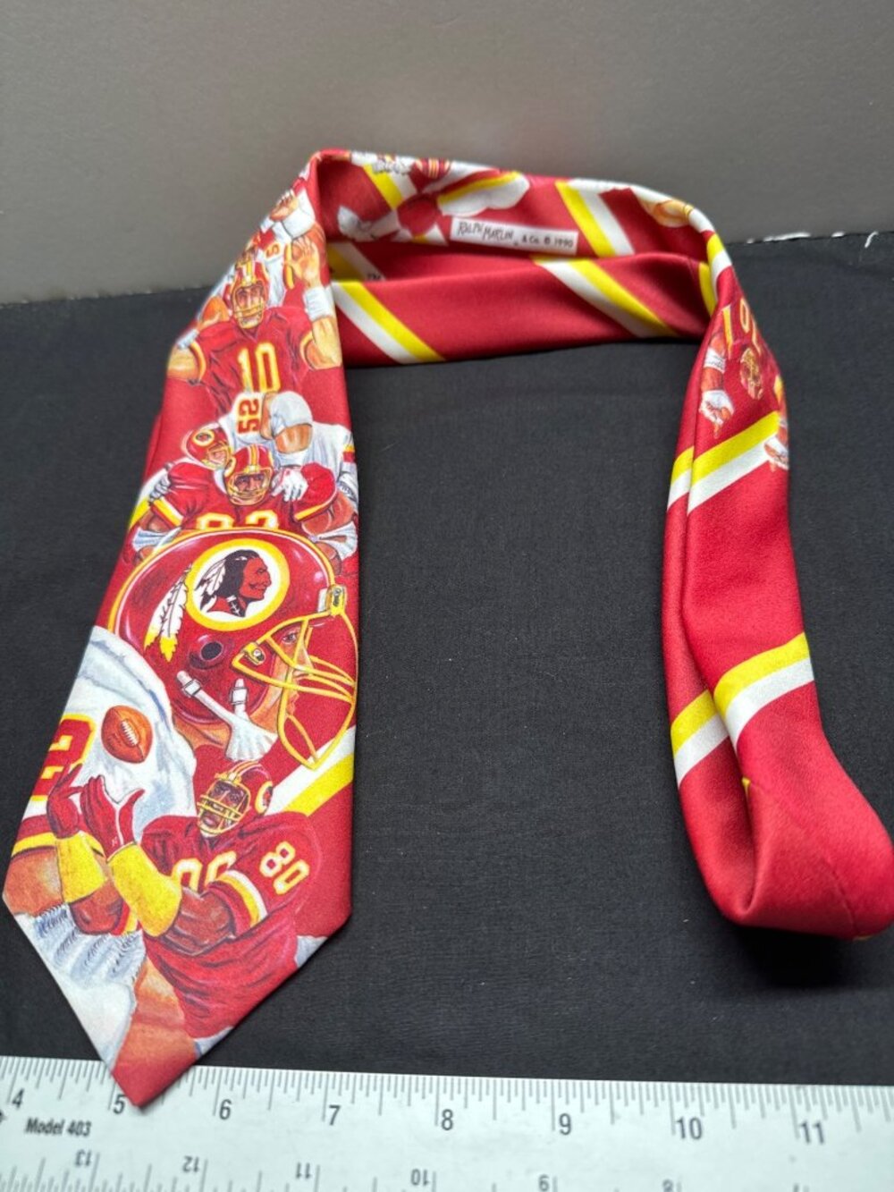 Ralph Marlin Washington Block and Play Football Tie 1990 Vintage Red Yellow Fan - Picture 3 of 5